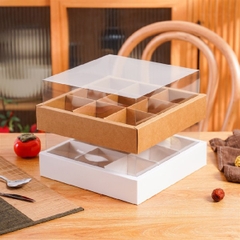 Hộp Nhựa - Vuông Đế Giấy - 9 Ngăn 8x8cm Cao 10cm