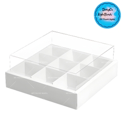 Hộp Nhựa - Vuông Đế Giấy - 9 Ngăn 8x8cm Cao 10cm