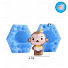 Khuôn Silicon Động Vật Con Khỉ 2 Mảnh Đội Nón 6cm
