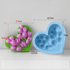 Khuôn Silicon - Trái Tim Hoa Tulip 8cm
