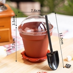 Ly Nhựa - Tròn Chậu Cốc Nâu Kèm Xẻng - Nắp Cầu