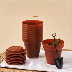 Ly Nhựa - Tròn Chậu Cốc Nâu Kèm Xẻng - Nắp Cầu