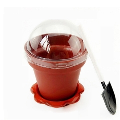 Ly Nhựa - Tròn Chậu Cốc Nâu Kèm Xẻng - Nắp Cầu