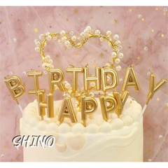 Nến Nhũ Happy Birthday - hồng phấn