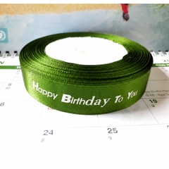 Ruy Băng Trang Trí - 2cm Chữ HPBD - Xanh Rêu