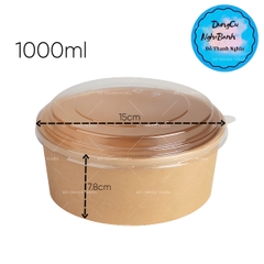 Tô Giấy Kraft Tròn - Nắp Mô PET - 1000ml - XÁM
