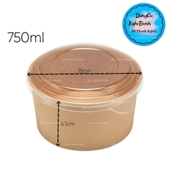 Tô Giấy Kraft Tròn - Nắp Mô PET - 750ml - XÁM