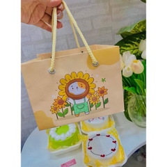 Túi Giấy - Quai Xách - Vuông 16x16cm Cao 12cm - Xanh Sọc Trắng
