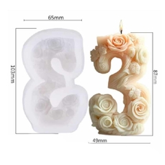 Khuôn Silicon - Số 0-9 - Số 3 Hoa Hồng