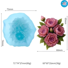 Khuôn Silicon - Hoa Chùm - Chùm Hoa Hồng Trà Mẫu Đơn Kèm Lá 6.9cm
