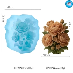 Khuôn Silicon - Hoa Chùm - Chùm Hoa Mẫu Đơn Kèm Lá 6.9cm