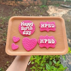 Khuôn Silicon - Mặt Ép Chữ HPBD Bầu Nhọn 8.5cm