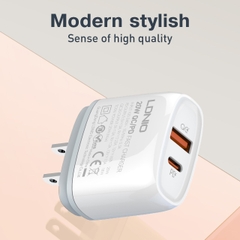 Củ Sạc Nhanh Q229 20W – 2 Cổng USB (PD + QC3.0), Kèm Dây USB-A to Type-C, Chân Cắm EU/US/UK