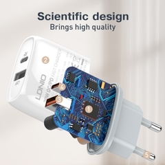 Củ Sạc Nhanh Q229 20W – 2 Cổng USB (PD + QC3.0), Kèm Dây USB-A to Type-C, Chân Cắm EU/US/UK