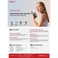 Sạc dự phòng iWALK PowerGrip Slim 5000mAh – Sạc không dây từ tính 15W – Siêu mỏng – LED hiển thị