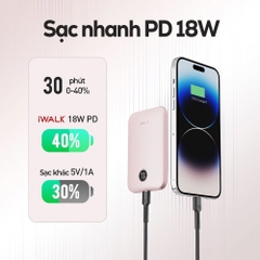 Sạc dự phòng iWALK PowerGrip Slim 5000mAh – Sạc không dây từ tính 15W – Siêu mỏng – LED hiển thị