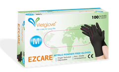 Găng tay Ezcare Nitrile Vietglove – Găng tay cao su y tế không bột, màu đen, chống hóa chất, bảo vệ tay khi xăm và vệ sinh studio