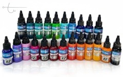 Set 23 màu mực xăm Intenze 1oz – bộ mực màu đa sắc chính hãng Intenze USA, đủ dải vàng, cam, đỏ, tím, xanh, trắng