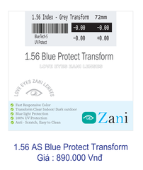 Tròng kính Zani đổi màu khói 1.56 Blue Protect Transform