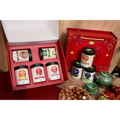 Set 5.1 - Ngũ vị an khang ( táo đỏ, kỷ tử, hoa cúc, táo đen, hạt điều rang muối có vỏ lụa (hộp tròn thấp)) (Set)