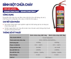 Bình bột chữa cháy ABC 8kg 83MEC Bộ Quốc Phòng chính hãng