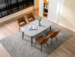 BỘ BÀN ĂN CERAMIC AMELIA 4 CHỖ BO GÓC+ GHẾ LUMI