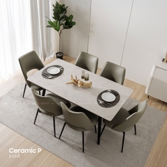 BỘ BÀN ĂN CERAMIC 6 CHỖ AMELIA + GHẾ LUMI