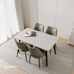 BỘ BÀN ĂN CERAMIC 6 CHỖ AMELIA + GHẾ LUMI