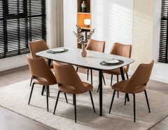 BÀN ĂN CERAMIC AMELIA 6 CHỖ BO GÓC