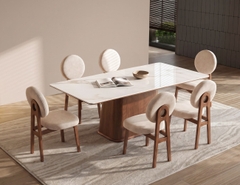BỘ BÀN ĂN CHỮ NHẬT MẶT ĐÁ CERAMIC 6 CHỖ EDEN