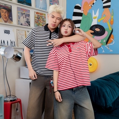 Áo Polo Boxy Stripes INSOMNIA Cotton Đính Tag Da - TS055