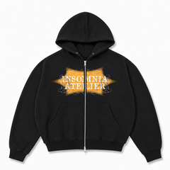[NEW ARRIVAL]  Áo Khoác Hoodie Zip Nỉ Cua 420GSM In INSOMNIA Khóa Kéo Kim Loại Form Boxy Cánh Dơi Unisex - HD018
