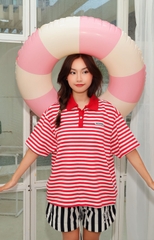 Áo Polo Boxy Stripes INSOMNIA Cotton Đính Tag Da - TS055