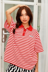 Áo Polo Boxy Stripes INSOMNIA Cotton Đính Tag Da - TS055