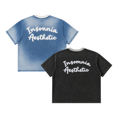 [NEW ARRIVAL] Áo Thun Boxy Denim Wash Thêu Len INSOMNIA Aesthetic - TS072