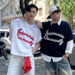 Áo Thun Boxy 280GSM Thêu Len INSOMNIA Community Unisex - TS041