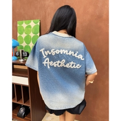 [NEW ARRIVAL] Áo Thun Boxy Denim Wash Thêu Len INSOMNIA Aesthetic - TS072
