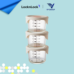 LLG508S3 - Hộp đựng thức ăn cho bé Lock&Lock có vạch chia 230ml*3 hộp - Nắp màu xám, silicone màu hồng nhạt