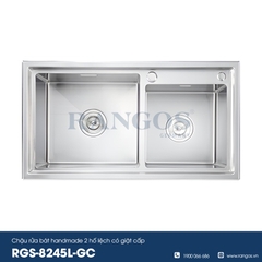 Chậu rửa bát handmade 2 hố lệch có giật cấp RGS-8245L-GC(Tặng kèm bộ hút dàu rửa bát)