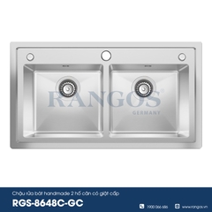 Chậu rửa bát handmade 2 hố cân có giật cấp RGS-8648C-GC(Tặng kèm bộ hút dàu rửa bát)