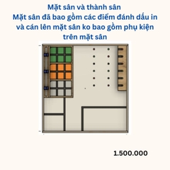 Mặt sân và thành sân  Mặt sân đã bao gồm các điểm đánh dấu in và cán lên mặt sân ko bao gồm phụ kiện trên mặt sân