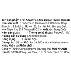 Pin AAA 2 viên Zinc Carbon Philips R03L2B