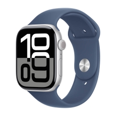Apple Watch Series 10 (hoặc Apple Watch X) phiên bản 42mm GPS, viền nhôm màu Bạc (Silver Aluminum), dây cao su màu Xanh (Sport Band Blue)