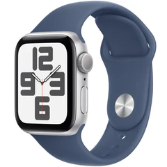 Apple Watch SE (2nd Generation) 44mm GPS (chỉ GPS), vỏ nhôm màu Bạc (Silver Aluminum Case), kèm dây cao su màu Xanh dương (Blue Sport Band)