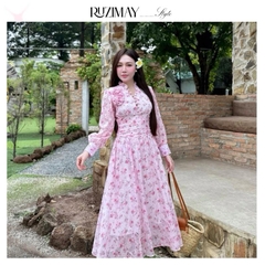 Đầm Maxi Ruzimay Tay Dài Cổ Khuy Bèo R1001