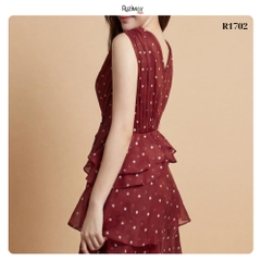 Đầm Maxi Ruzimay Chấm Bi Xếp Tầng Cổ Đắp Chéo R1700