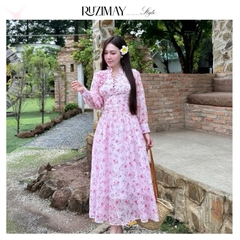Đầm Maxi Ruzimay Tay Dài Cổ Khuy Bèo R1001