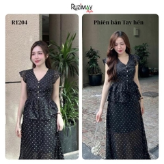Đầm maxi Ruzimay tay hến chấm bi voan dáng dài R1500