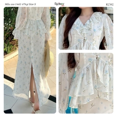 Đầm Maxi Hoa Nhí Cổ V Bèo Tay Dài Dáng Ôm Ruzimay R2500 Floral Peplum