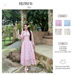 Đầm Maxi Ruzimay Tay Dài Cổ Khuy Bèo R1001